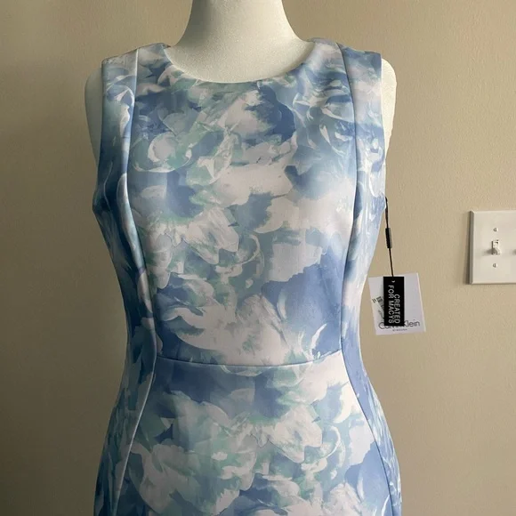 Calvin Klein Blue and White Sheath Midi Dress Sleeveless - Picture 2 of 10